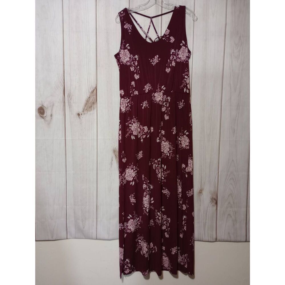 Maurice Dress Ladies Medium Maroon Pink Floral Sleeveless‎ Maxi